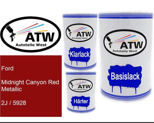 Ford, Midnight Canyon Red Metallic, 2J / 5928: 500ml Lackdose + 500ml Klarlack + 250ml Härter - Set, von ATW Autoteile West.